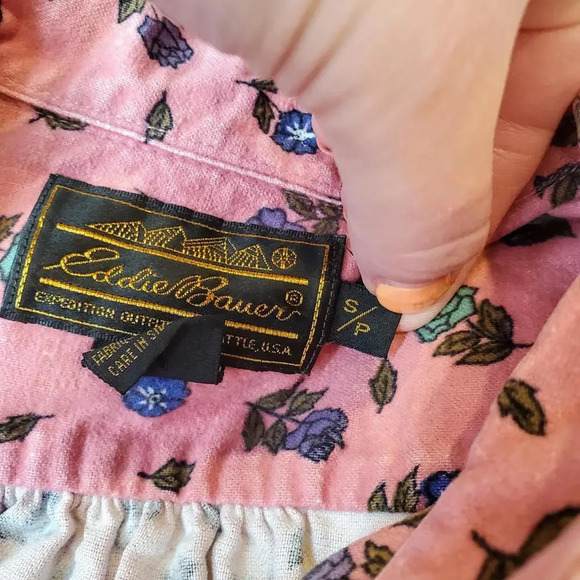 Eddie Bauer Pink Floral Print Women's Long Sleeve 100% Cotton Top Size Small - Picture 10 of 12